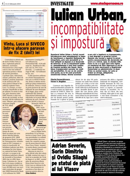 Iulian Urban, senatorul-spam, intre incompatiblitate si impostura (pag 1)