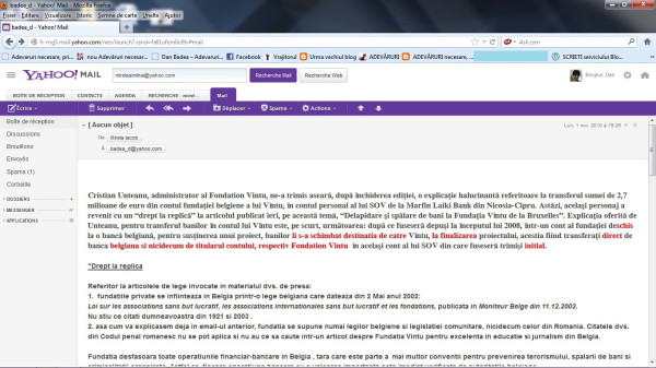 Comanda primita prin e-mail de la Mirela Iacob - patroana, care continea inclusiv textul ce trebuia publicat in ziar, jurnalistul având doar dreptul de a-i da forma.... "gazetareasca"