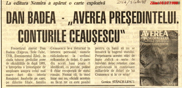 Anunțul apariției lucrării mele din 1998