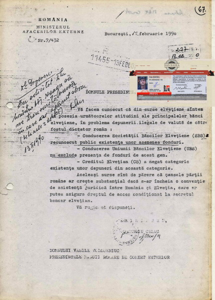 În băncile elvețiene s-au găsit conturi secrete în care erau depuse sume de bani de reprezentanți ai fostului regim comunist din România