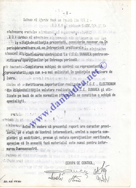 Primul Raport informativ, postdecembrist, despre ICE Dunarea, ajuns pe masa ministrului Justitiei, Teofil Pop. Raportul fusese cerut in vederea stabilirii eventualelor deturnari de fonduri de care era suspectata ICE Dunarea.