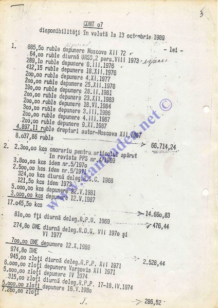 Contul lui Nicolae Ceausescu pe 13 oct.1989: 84.666,47 lei