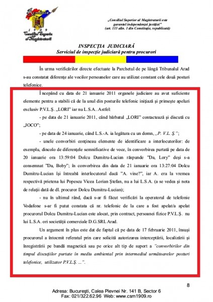 fragment din cadrull Raportului Inspectiei judiciare din cadrul CSM (mai 2012)