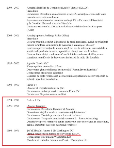 CV - oficial - Ovidiu Miculescu (pag2). Se observă că, teoretic, îi lipsesc complet din CV 4 ani din viață: 2000-2004!