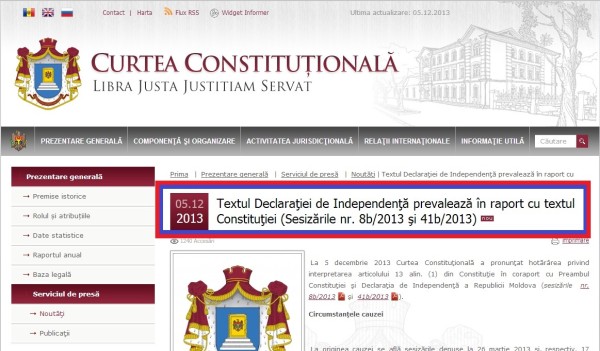 Comunicatul de pe siteul CC