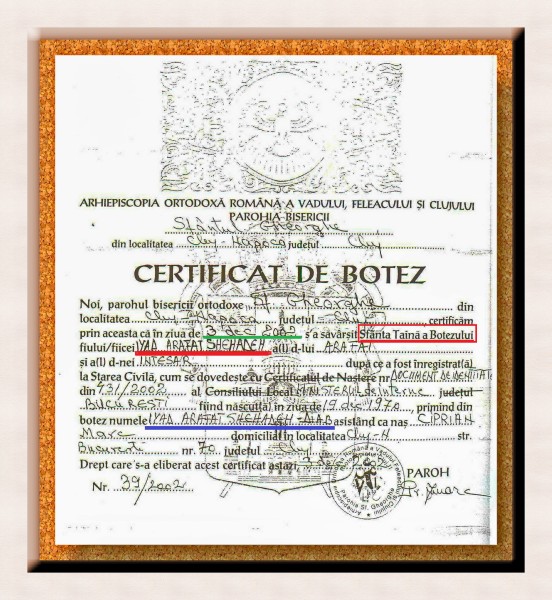 Certificatul de botez al palestinianului Iyad Arafat Shehaden - DIAB, un CREȘTIN MUSULMAN de conjunctură