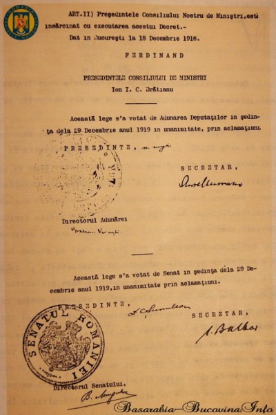 Legea asupra Unirii Bucovinei cu Regatul adoptata de Parlamentul Romaniei la 29 Decembrie 1918 (pag2) - (foto: http://basarabia-bucovina.info/)