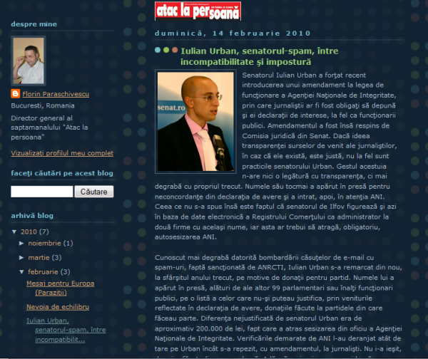 autorul asumat al articolulului despre Iulian Urban